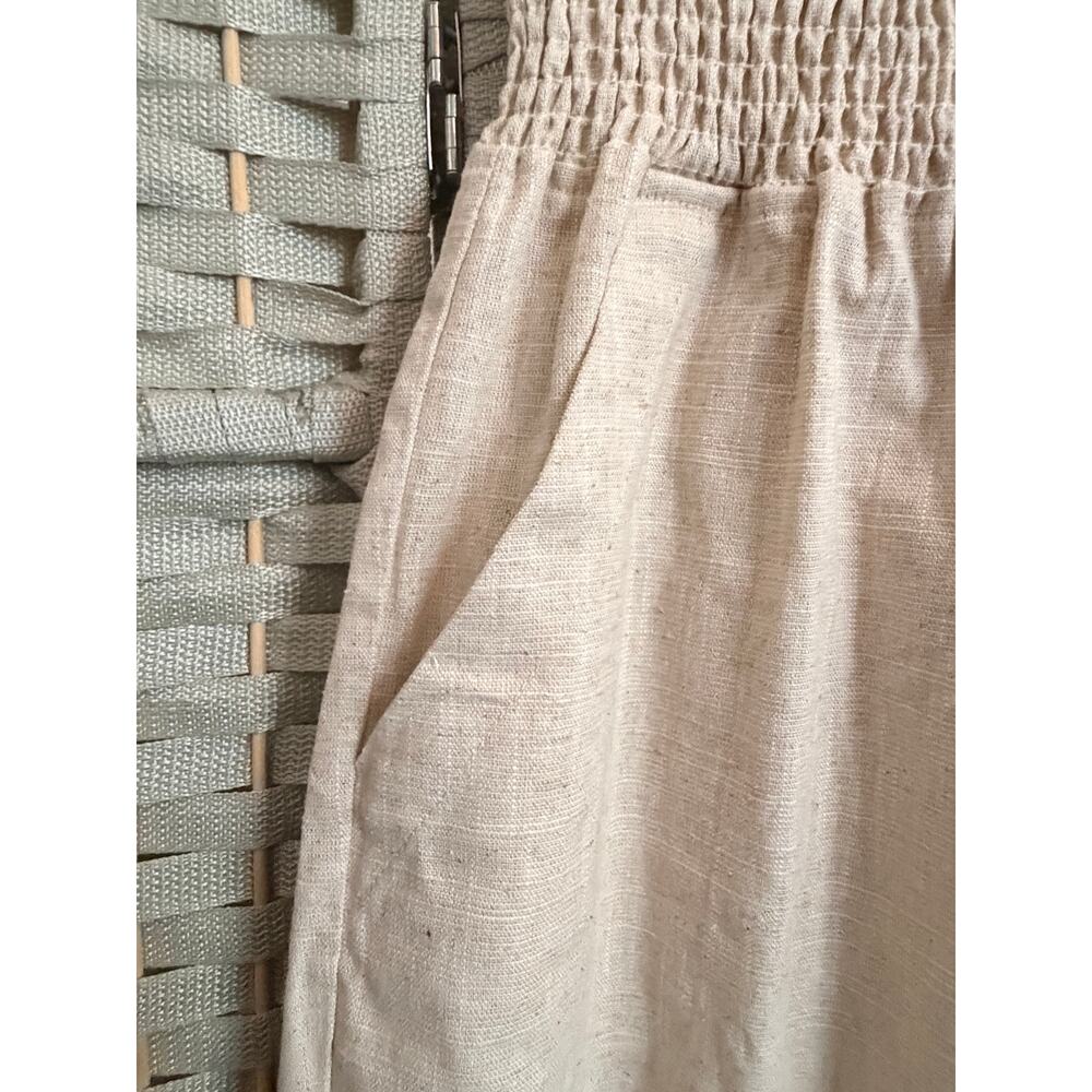 Emme Smocked Waistband Linen Pants Medium Beige NWT Cropped Length Pull On - Picture 5 of 13
